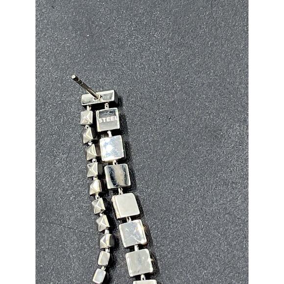 Diesel Designer Signed Stainless Steel Long Square Studded Dangle Earrings - Picture 6 of 15